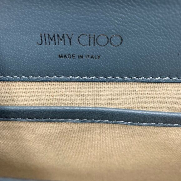 Auth Jimmy Choo Rebel Tote Raffia Suede Blue Dusk Front Clasp Handbag Preloved - Picture 14 of 14